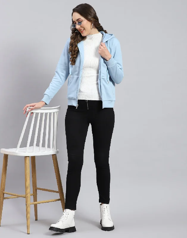 Relaxed Chic Casual Wearables Women Blue Solid Hooded Full Sleeve Sweatshirt