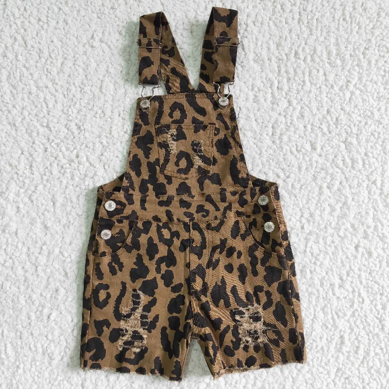 Cozy Day Outfits Relaxed Outfits new arrival kids fashion denim overalls boy and girls leopard print jumpsuit with holey