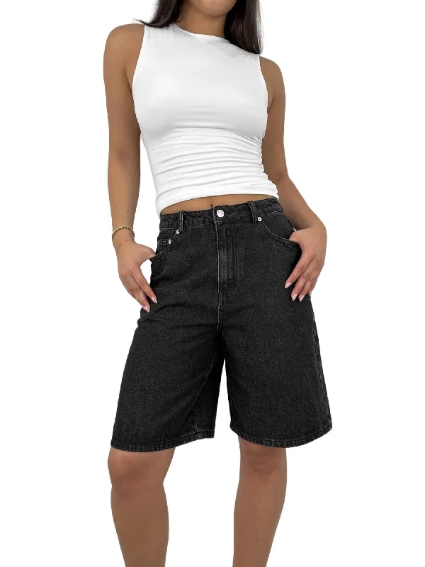 Versatile Comfort Pieces Cozy Dresses Relaxed Long Length Denim Shorts In Black