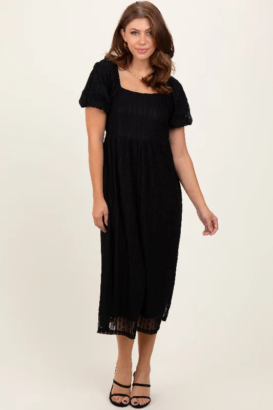 Cozy Fashion Styles Comfort Choices Black Lace Overlay Square Neck Midi Dress