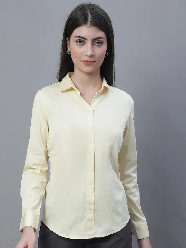 Minimal Fashion Modern Comfort Women's Formal  Yellow Regular Full Sleeve  Shirt