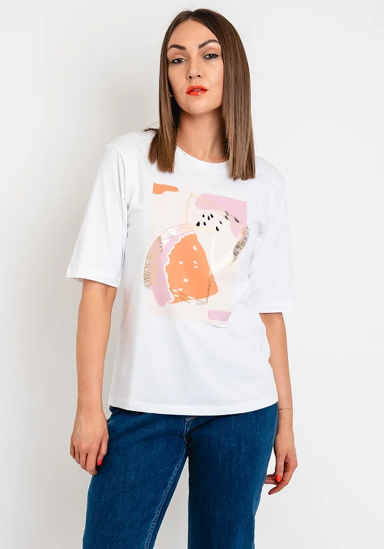 Cozy Wearable Styles Cool Layers Kaffe Mira Watermelon Graphic Print T-Shirt, White