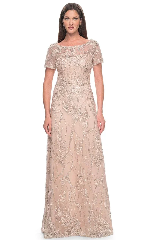 Comfort Wear Styles Chic Wear La Femme 31639 - Short Sleeve Beaded Long Dress