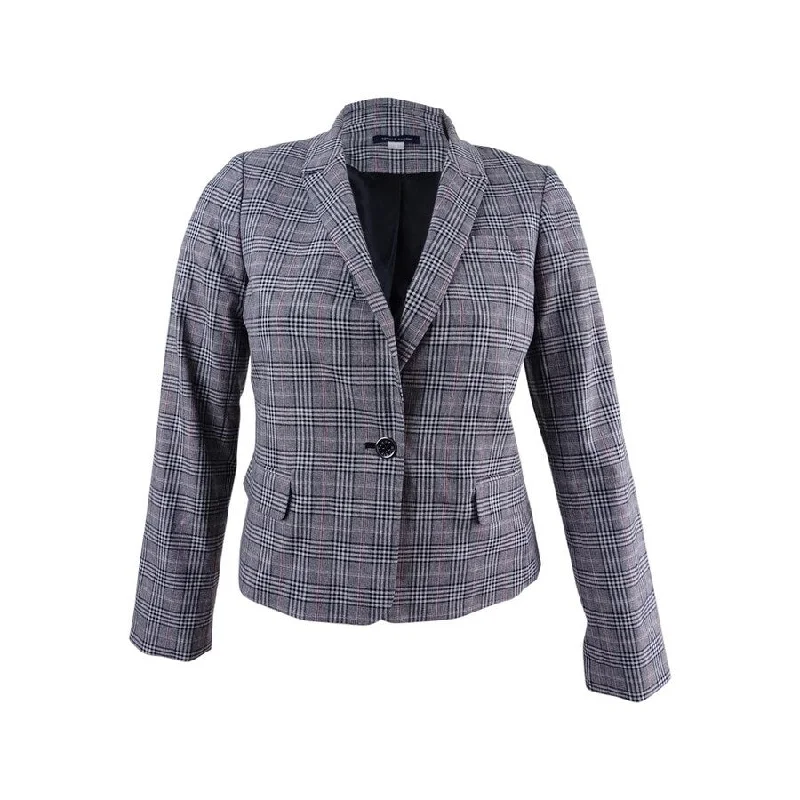 Tommy Hilfiger Women's One-Button Plaid Blazer (12, Scarlet Multi)