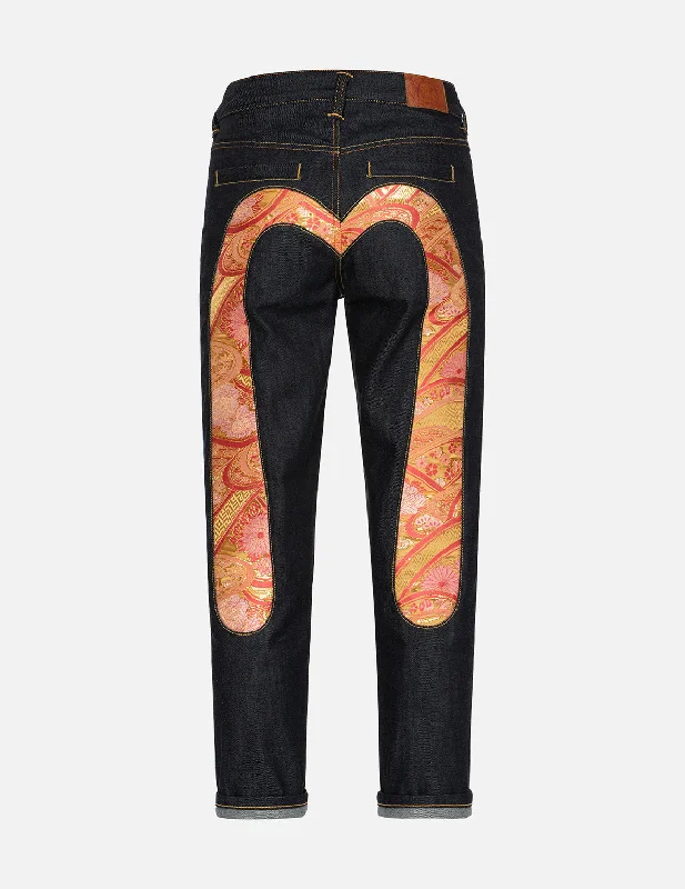 Effortless Chic Style Effortless Style Brocade Daicock Insert Relax Fit Denim Jeans