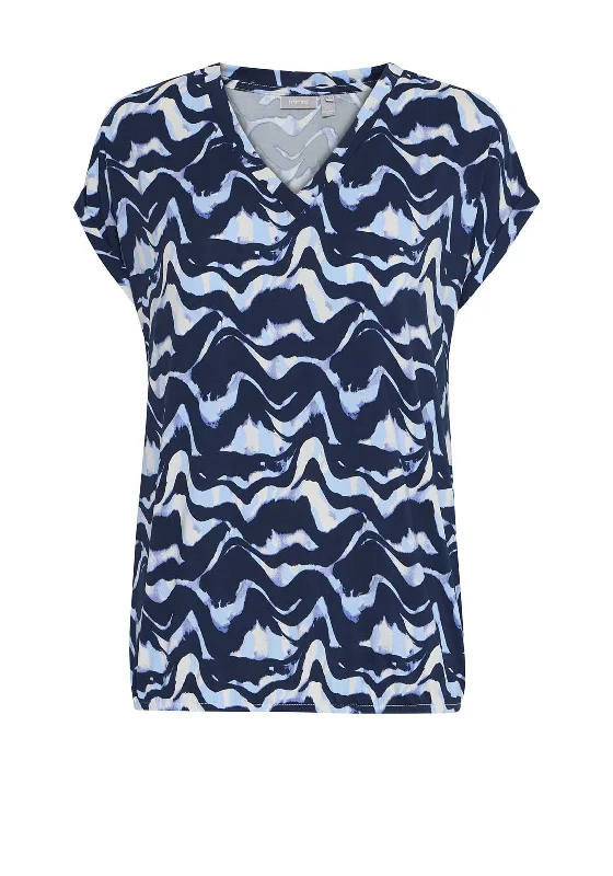 Chic Vibes Cool Comfort Style Fransa Seen Wave V Neck T-Shirt, Navy Blazer