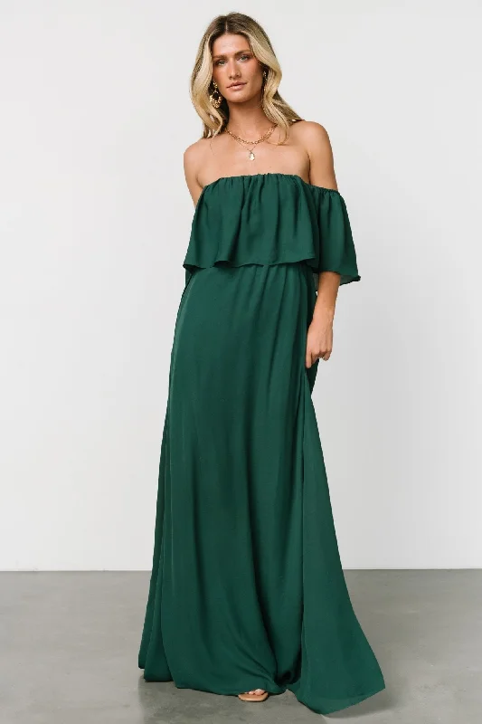Warm and Soft Textiles Casual Wardrobe Diana Off Shoulder Maxi Dress | Emerald