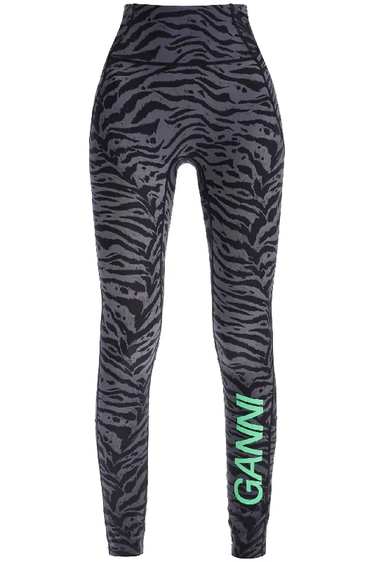 Effortless Layers Affordable Outfits Ganni Women's Animal Print Sports Leggings
