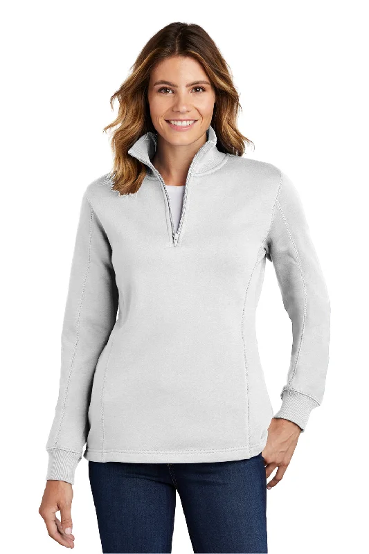 Fashion Layering Pieces Cozy Textures Sport-Tek Womens Shrink Resistant Fleece 1/4 Zip Sweatshirt - White