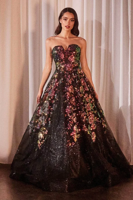 Chic Comfort Pieces Cozy Wardrobe Ladivine CR380 - Floral Appliqued Iridiscent Ballgown Chic Comfort Pieces Cozy Wardrobe Ladivine CR380 - Floral Appliqued Iridiscent Ballgown