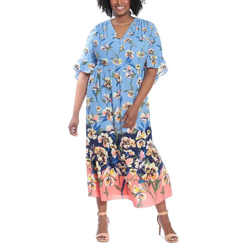 London Times Womens Plus Floral Print Long Maxi Dress