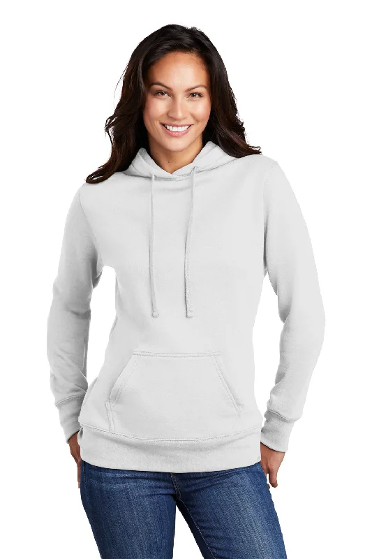 Simple Fashion Styles Warm Comfortwear Port & Company Womens Core Fleece Hooded Sweatshirt Hoodie w/ Pouch Pocket - White