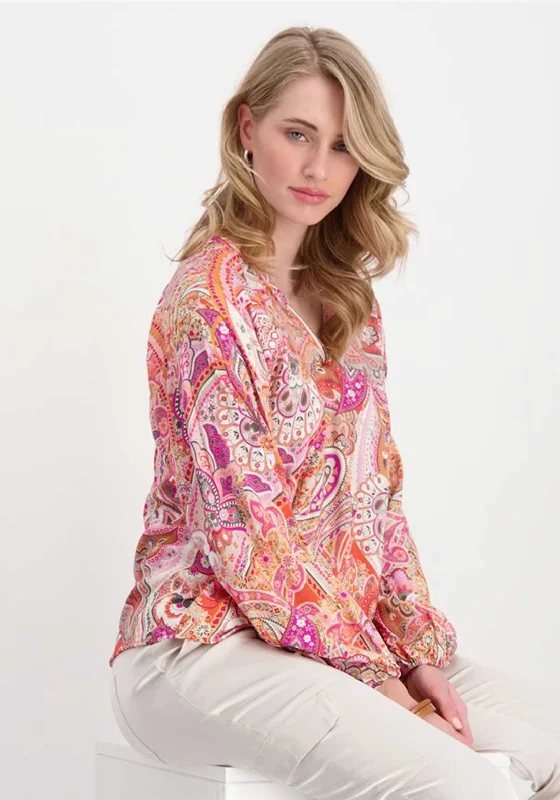 Simple Fashion Layers Affordable Style Monai Paisley Pattern Blouse, Pink