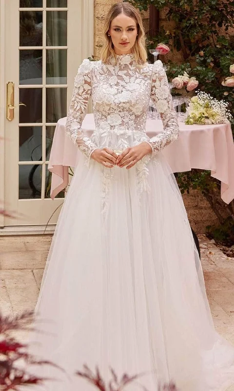 Smart Fashionwear Soft Apparel Cinderella Divine CDS433W - Bridal Gown with Long Sleeves and Lace Appliques Smart Fashionwear Soft Apparel Cinderella Divine CDS433W - Bridal Gown with Long Sleeves and Lace Appliques