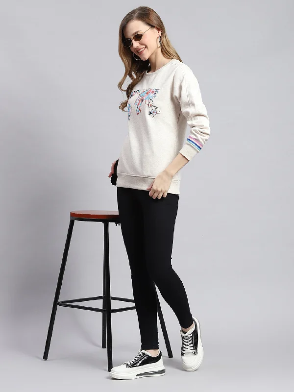 Minimal Fashion Chic Textures Women Beige Embroidered Round Neck Full Sleeve Sweatshirts Minimal Fashion Chic Textures Women Beige Embroidered Round Neck Full Sleeve Sweatshirts