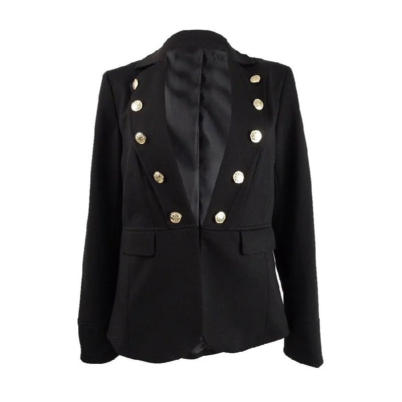 Chic Comfort Pieces Elegant Comfort Kasper Women's Double-Breasted Military Jacket (4, Black)