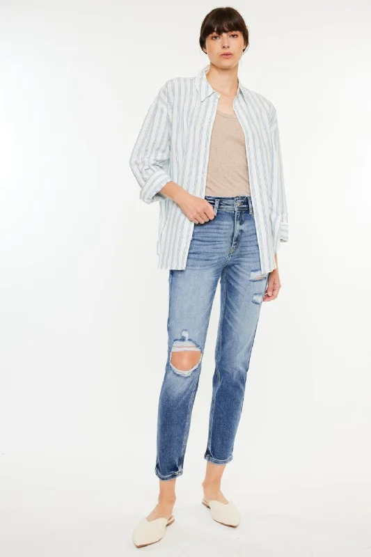 Comfortable Apparel Casual Looks Kancan High Rise Distressed Mom Jeans