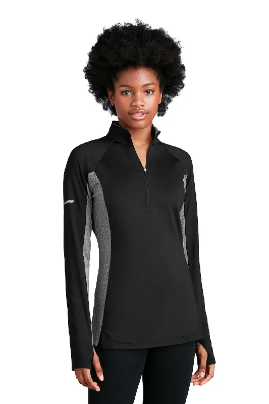 Soft Comfort Fits Relaxed Outfits Sport-Tek Womens Sport-Wick Moisture Wicking 1/4 Zip Sweatshirt - Black/Heather Charcoal Grey
