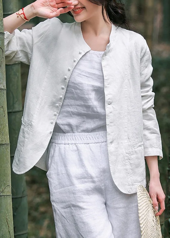 Fashion Layering Pieces Soft Dressing Elegant White O-Neck Button Coats Long Sleeve