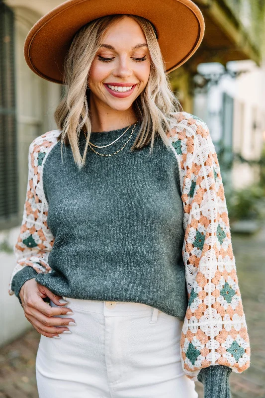 Comfortable Vibes Comfortable Textiles Give You The Best Forest Green Crochet Sleeve Sweater Comfortable Vibes Comfortable Textiles Give You The Best Forest Green Crochet Sleeve Sweater