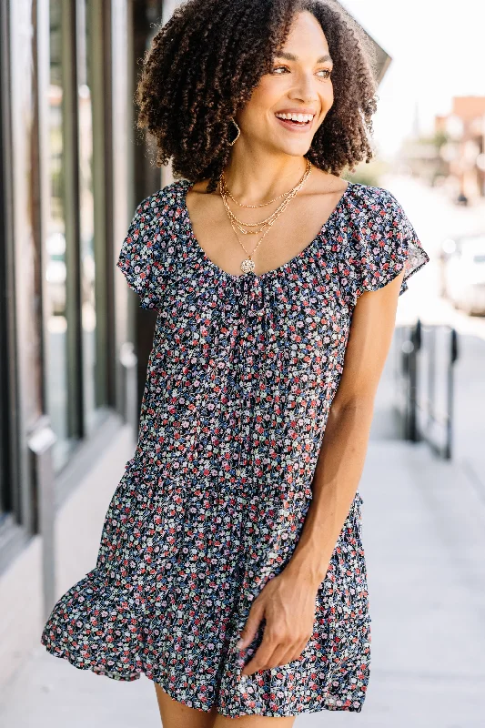Affordable Comfort Wear Elegant Comfort Ask Away Black Ditsy Floral Mini Dress