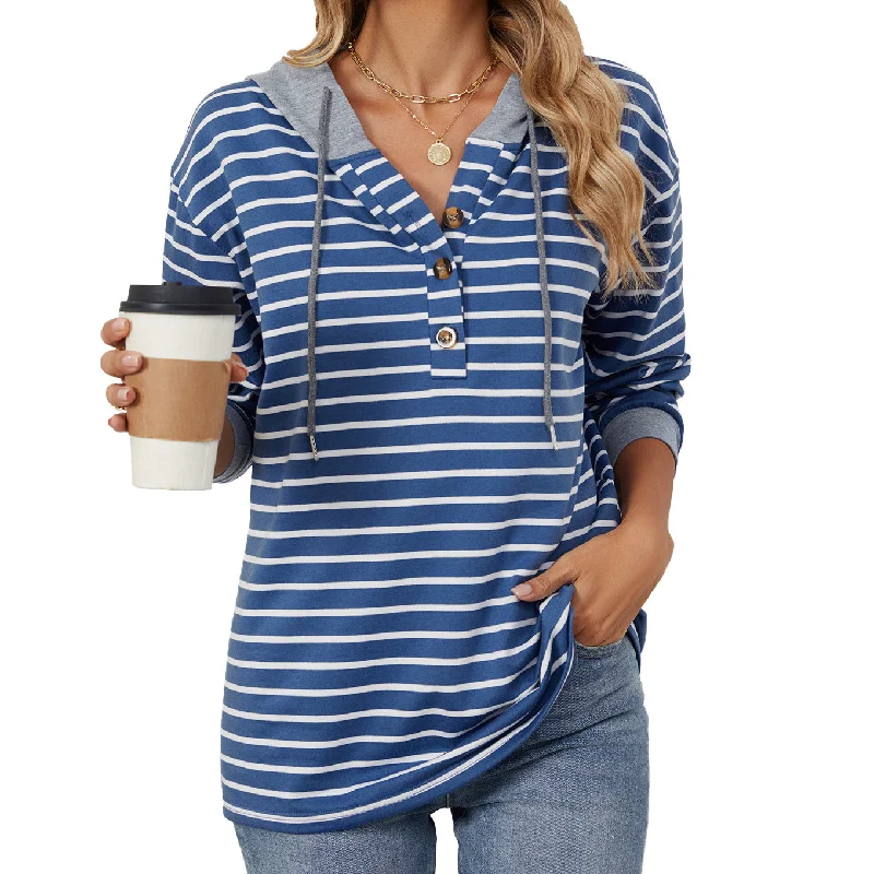 Chic Comfort Pieces Relaxed Outfits Casual Striped Long Sleeves Hoodies