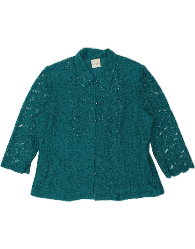 VINTAGE Womens Shirt Blouse UK 18 XL Turquoise Viscose