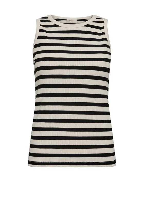 Street Comfortwear Modern Comfortwear Freequent Effy Rib Knit Tank Top, Off White & Black Street Comfortwear Modern Comfortwear Freequent Effy Rib Knit Tank Top, Off White & Black
