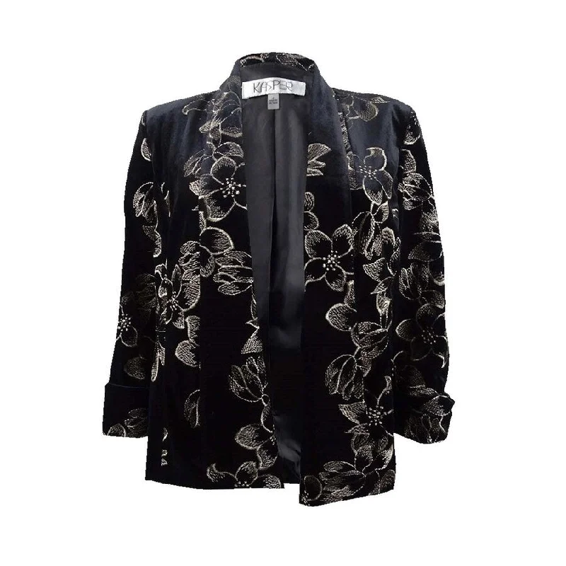 Comfortable Layered Styles Cozy Looks Kasper Women's Floral-Print Velvet Flyaway Jacket