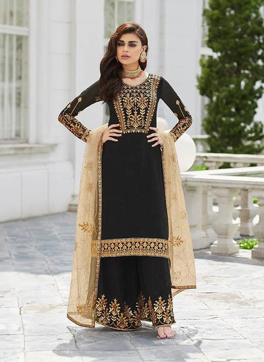 Black Zari Stone And Georgette Party Wear Pakistani Palazzo Suit