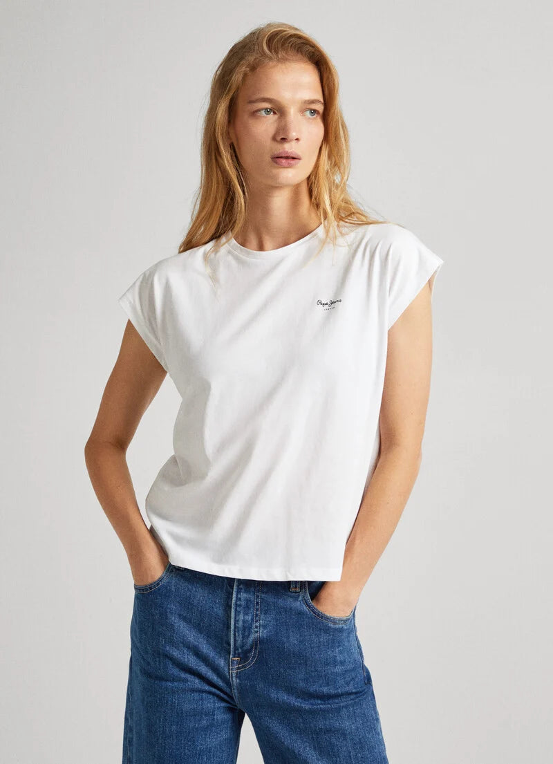 Practical Streetwear Chic Comfort Pepe Jeans Lory T-Shirt, Sea White