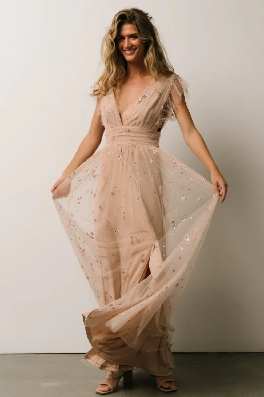 Simple Fashion Layers Versatile Clothing Nova Shimmer Maxi Dress | Natural + Blush