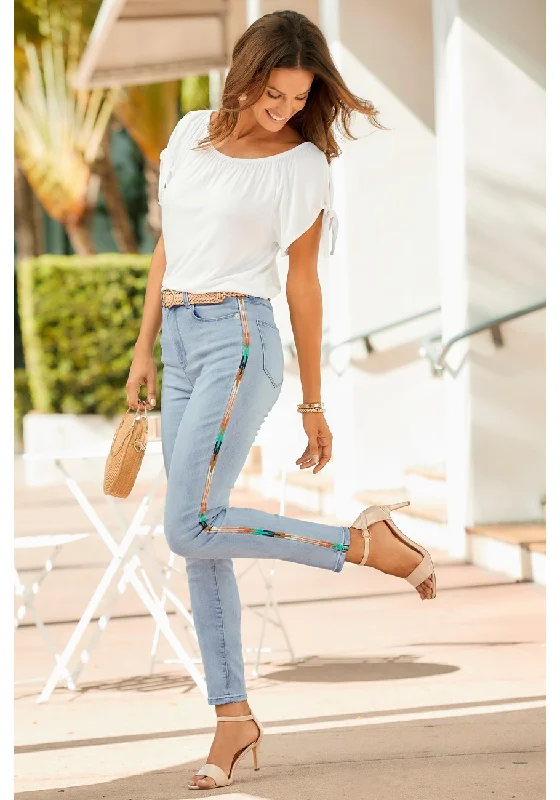 Effortless Soft Layers Relaxed Fit Apparel LASCANA Women's Embroidered Side Trim Jeans Effortless Soft Layers Relaxed Fit Apparel LASCANA Women's Embroidered Side Trim Jeans