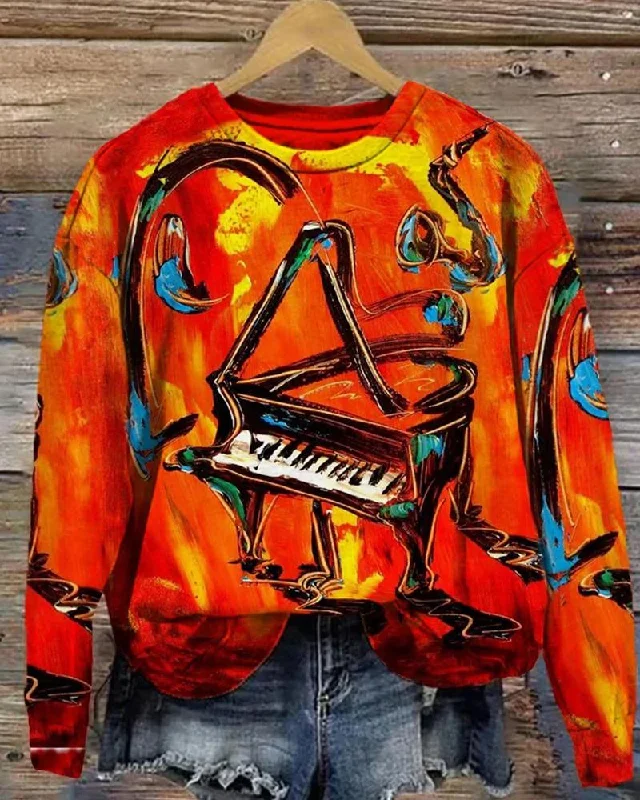Cozy Outfits Wear Budgeted Fashion Comstylish Jazz Music Oil Painting Sweatshirt