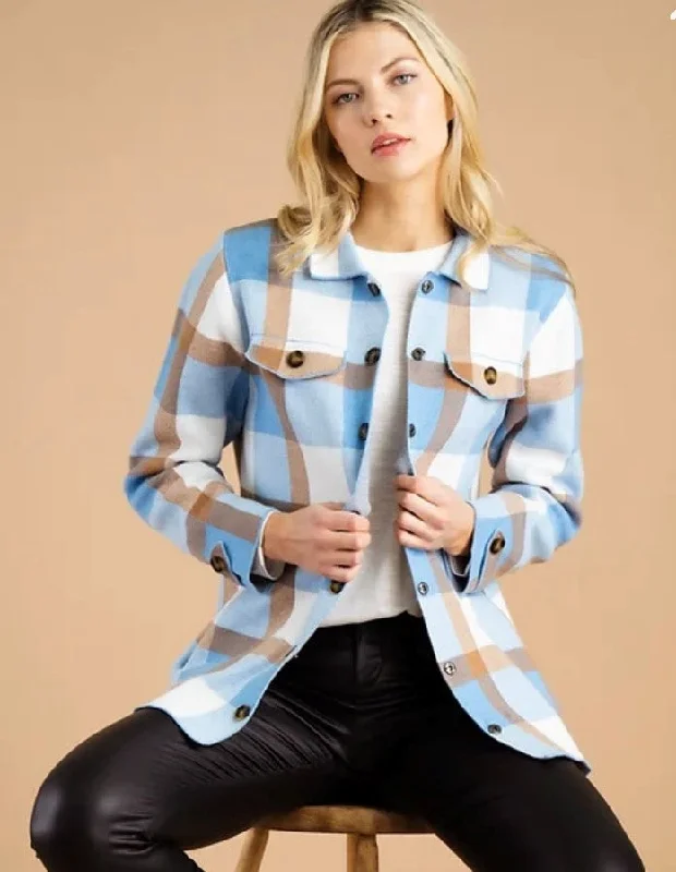Street Comfort Clothing Soft Fashion Marble Button Front Cardigan Camel/Powder Blue/Cream