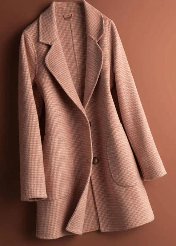 Cozy Fashion Trends Casual Wearables Women Notched pockets Fine clothes For Women pink plaid daily Woolen Coats