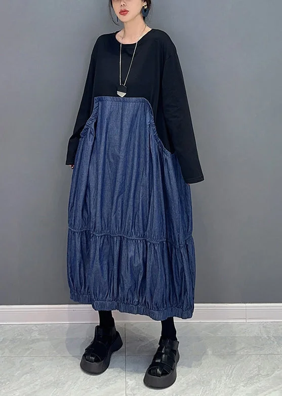 Comfortable Everyday Look Trendy Vibes Casual Colorblock Oversized Patchwork Wrinkled Denim Dress Spring Comfortable Everyday Look Trendy Vibes Casual Colorblock Oversized Patchwork Wrinkled Denim Dress Spring