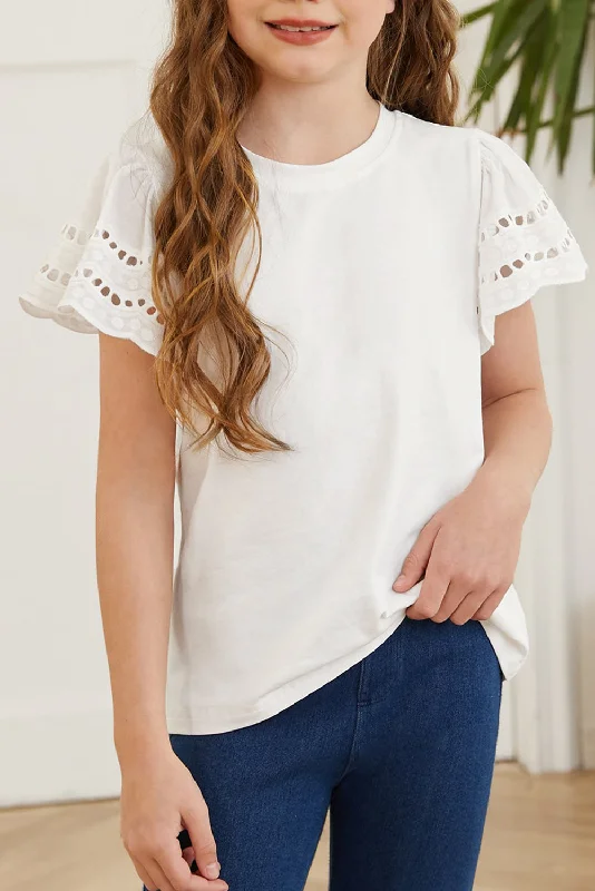 Versatile Outfits Warm Comfortwear Round Neck Flutter Sleeve T-Shirt