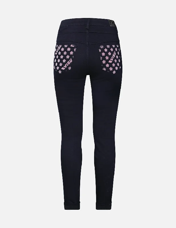 Comfy Fashion Trends Simple Comfort Look Allover Kamon and Logo-pattern Pocket High-waist Skinny Jeans