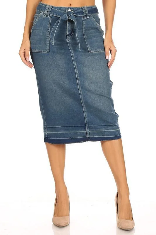 Comfortable Fashion Choices Casual Looks Front Belted Denim Skirt (Vintage) - FINAL SALE Comfortable Fashion Choices Casual Looks Front Belted Denim Skirt (Vintage) - FINAL SALE