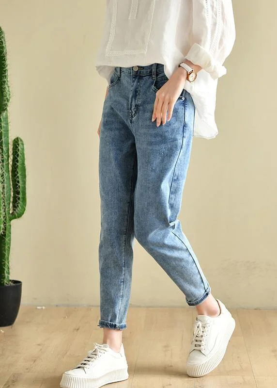 Street Chic Clothing Stylish Attire Classy Denim Blue Patchwor Cotton Pants
