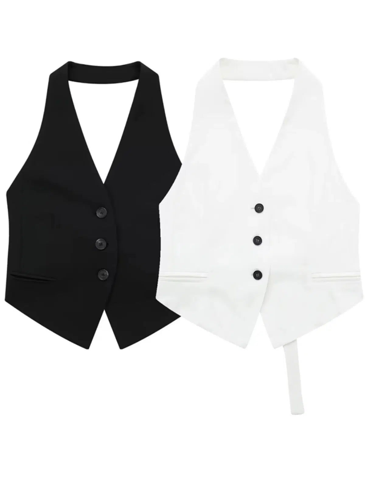 Sleeveless Buttoned Vests Set