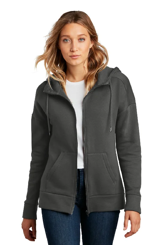 Soft Layers Clothing Comfy Wear District Womens Perfect Weight Fleece Full Zip Hooded Sweatshirt Hoodie w/ Pockets - Charcoal Grey