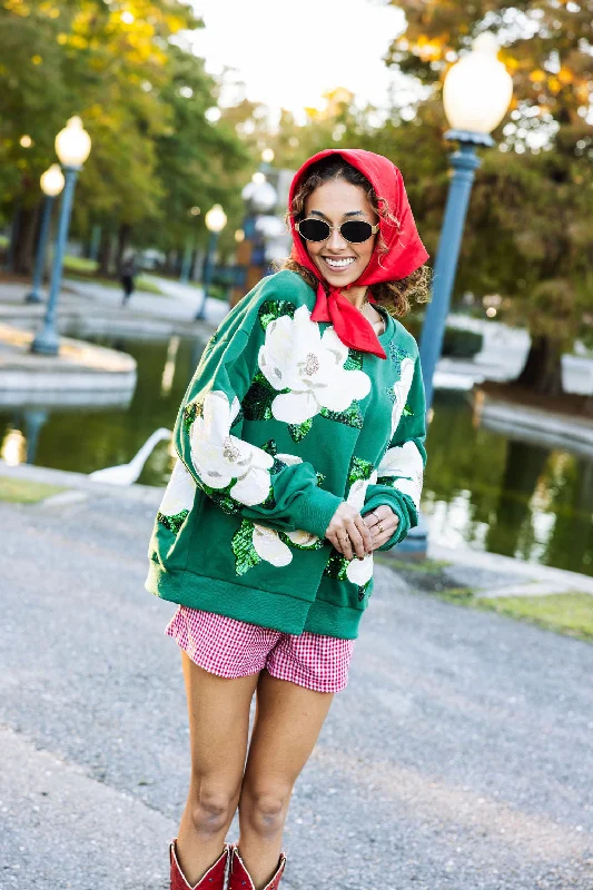 Relaxed Wardrobe Styles Elegant Wear Dark Green Magnolias Sweatshirt