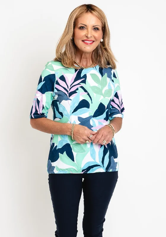 Fashionable Street Comfort Relaxed Fit Apparel Rabe Leaf Print Elastic Hem Top, Multi-Coloured Fashionable Street Comfort Relaxed Fit Apparel Rabe Leaf Print Elastic Hem Top, Multi-Coloured
