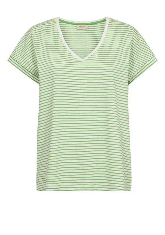 Casual Layers Sleek Comfort Freequent Mian Stripe V-Neck T-Shirt, Off White & Bud Green Casual Layers Sleek Comfort Freequent Mian Stripe V-Neck T-Shirt, Off White & Bud Green