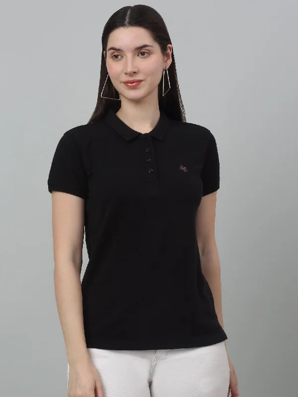 Comfy Clothing Choices Soft Look Women's Casual Regular Short Sleeve Black Polo neck T-Shirt Comfy Clothing Choices Soft Look Women's Casual Regular Short Sleeve Black Polo neck T-Shirt