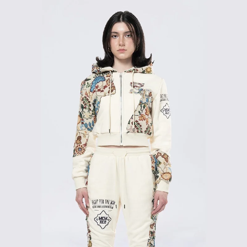 Effortless Chic Looks Day Comfort Tapestry Full Zip Cropped Hoodie - Botanic