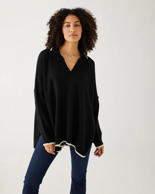 Chic Comforts Pieces Comfy Wear Mersea Marina Polo Sweater Black/Sand