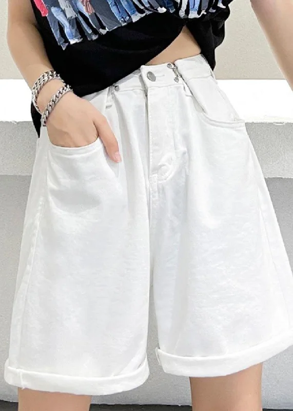 Simple Fashion Layers Cozy Dresses Handmade White High Waist Denim Wide Leg hot pants Summer Simple Fashion Layers Cozy Dresses Handmade White High Waist Denim Wide Leg hot pants Summer